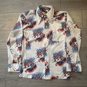 Vintage 70s Arrow Dagger Collar Disco Dress Shirt